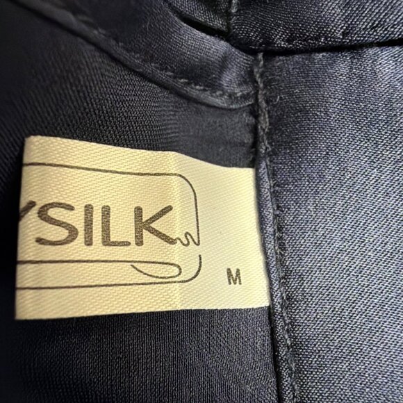 LILYSILK Womens Navy Blue Silk Long Sleeve Blouse With Tie Neck Detail Size M - Picture 8 of 11